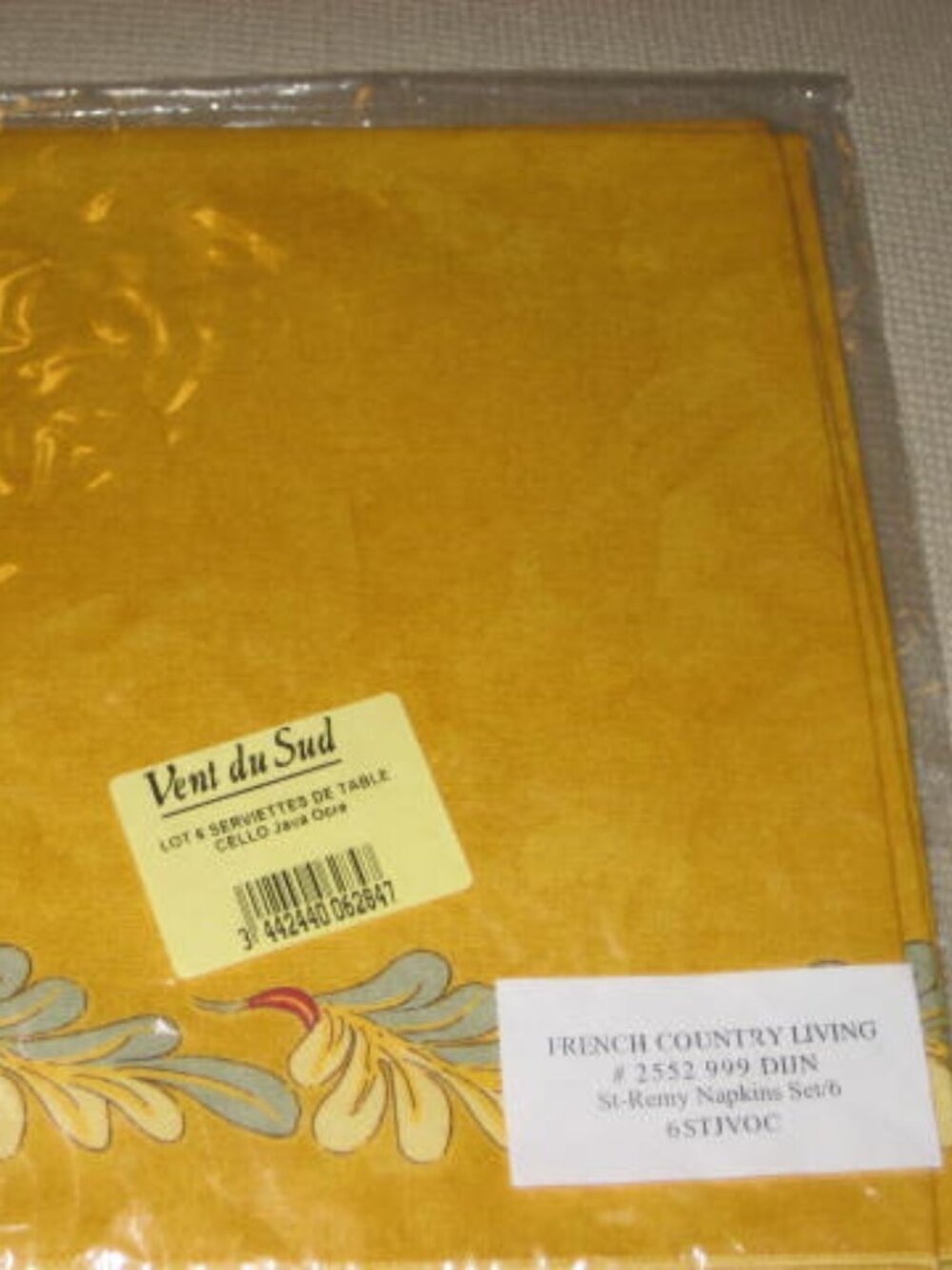 NWT Vent Du Sud Gold Dijon Red 3 Napkins St Remy French France Cotton 18"x18"